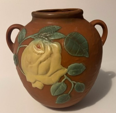 Roseville Grand Dame Rose Vase With Handles - Reproduction 9  X  9 