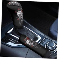 Print Car Gear Shift Knob Cover Handbrake Cover Set, Dustproof Car Skull Rose