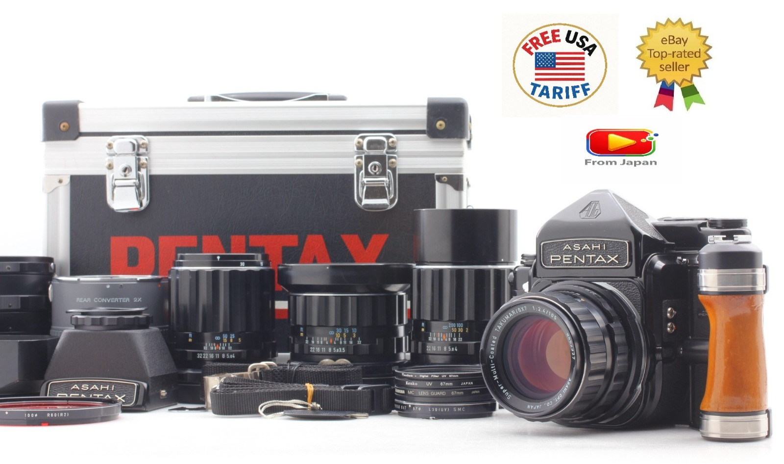 4Lens [Top Mint] Pentax 6x7 TTL MUP Film Camera 55 105 135 200mm Lens From JAPAN