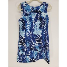 Gabby Skye Tropical Leaf Shift Dress Womens 10 Blue Sleeveless Cutout Sundress