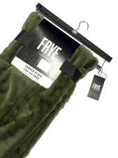 FRYE Faux Fur Throw Blanket 50 x 70" Dark Avocado Green NWT TEXTURED