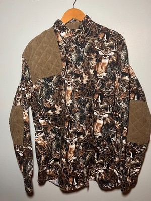 Morgan Creek Mens Comuflage Deer Print Elbow Patches Cotton Shirt XL