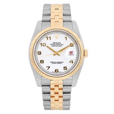 Rolex Datejust 36 Steel 18k Yellow Gold White Arabic Roulette Dial Watch 116233