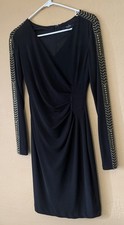 GUESS Black Studded Long Sleeve Sheath Knee Length V-Neck Dress Size 4