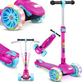 RETOURE Roller Kinder Dreirad Scooter LED Räder Cityroller Kinderscooter Pink