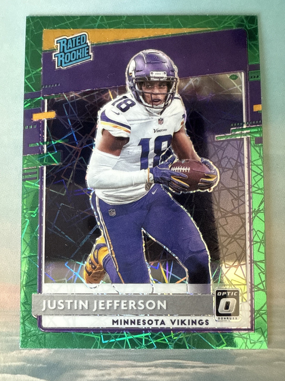 2020 Donruss Optic Justin Jefferson #163 Green Velocity Prizm Rated Rookie SP