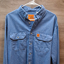 Wrangler Riggs Workwear FR Men's Blue Button-Down Cotton Twill Work Shirt L