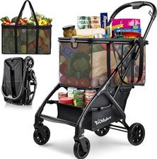 75LB Folding Shopping Cart 360  Wheels Removable Tote Bag 30 Gallon