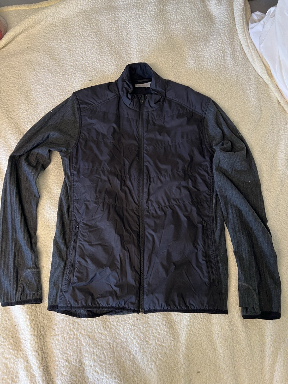 Chaqueta Rompehielos Para Hombre Grande Negra Lana Merino Exterior Senderismo Bolsillos con Cremallera Completa