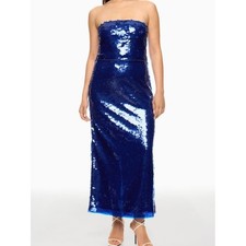 ML Monique Lhuillier Mira Strapless Blue Sequin Column Gown Size 4 NWOT