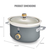 Swan SF17021GN Retro Slow Cooker 3.5 Litres Nordic Collection Grey