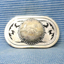 Classic Western Belt Buckle Awesome Lace Agate Mount Vintage 80s     .GTA843