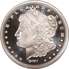 1 TROY OZ .999 FINE SILVER SMI MORGAN DOLLAR ROUND, BRAND NEW, BRILLIANT PROOF