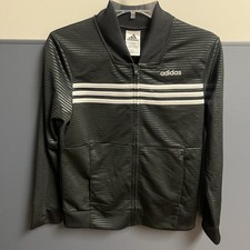 Boys Adidas 3 Stripes Embossed Tricot Track Jacket Black Sz M 10-12 Zip Up Youth