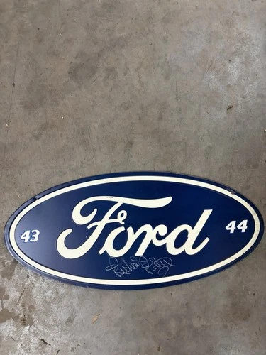 Ford Logo Sign Metal Vintage Tin Richard Petty Printed Autograph NASCAR