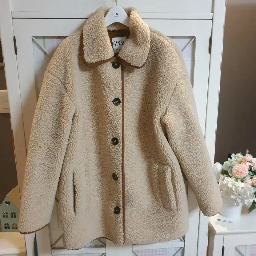 Zara Faux Shearling Coat, Size 55-66, Beige thumbnail 3