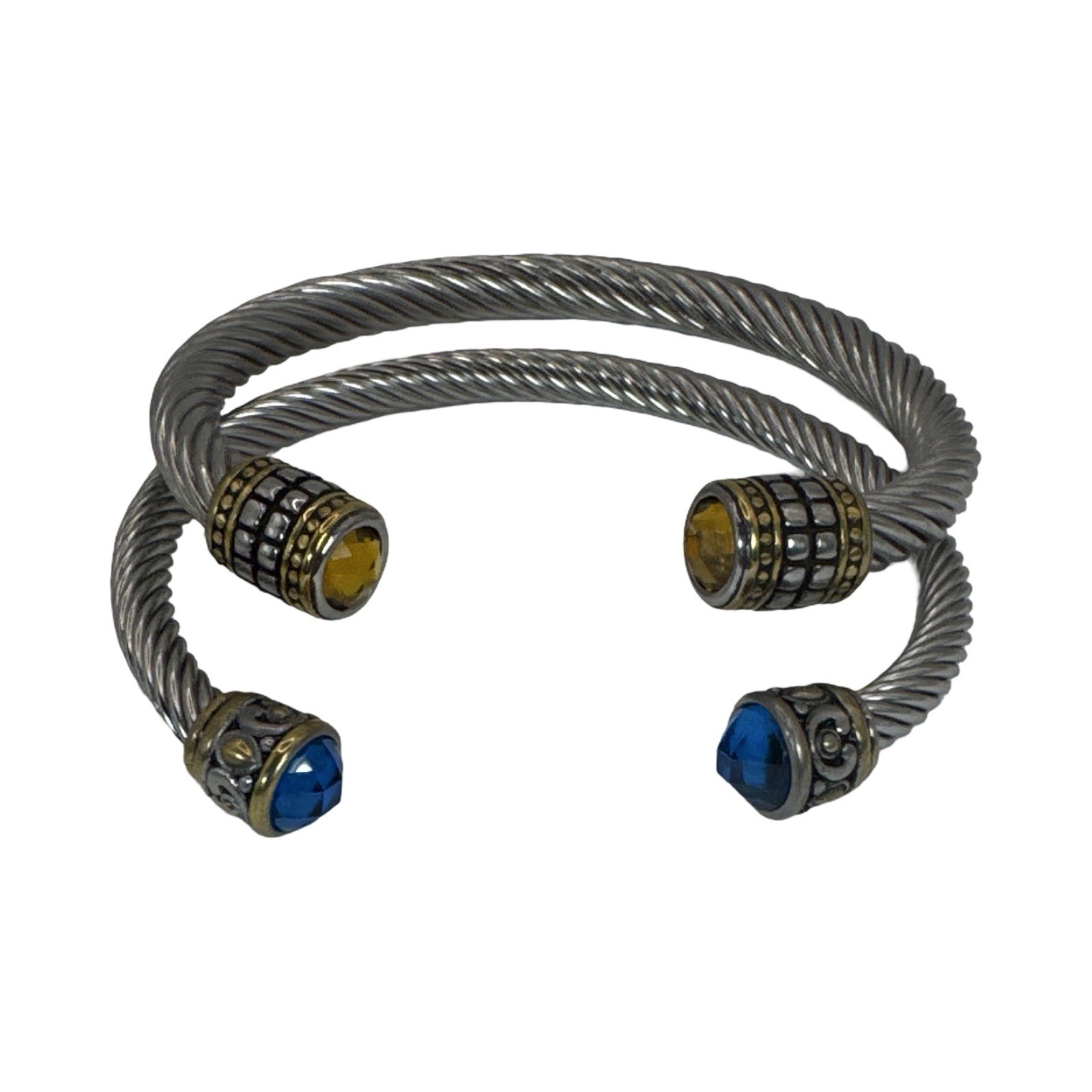 Cable Cuff Bracelets Silver & Gold Tone Accent Duo - image 4