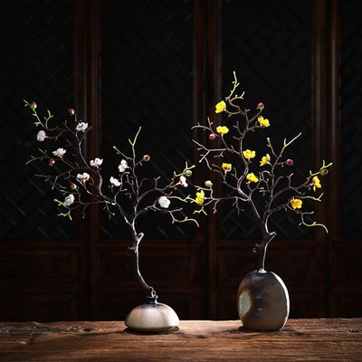 55cm White Fan Shape Artificial Plum Blossom Decor
