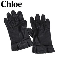 Chloe Gloves Leather Black Logo Classic From Japan Women's Authentic