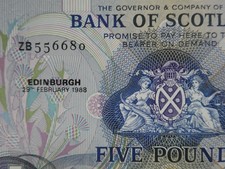SCARCE 1988 ZB REPLACEMENT BANK OF SCOTLAND £5 BANKNOTE FRESH ORIGINAL aUNC/UNC