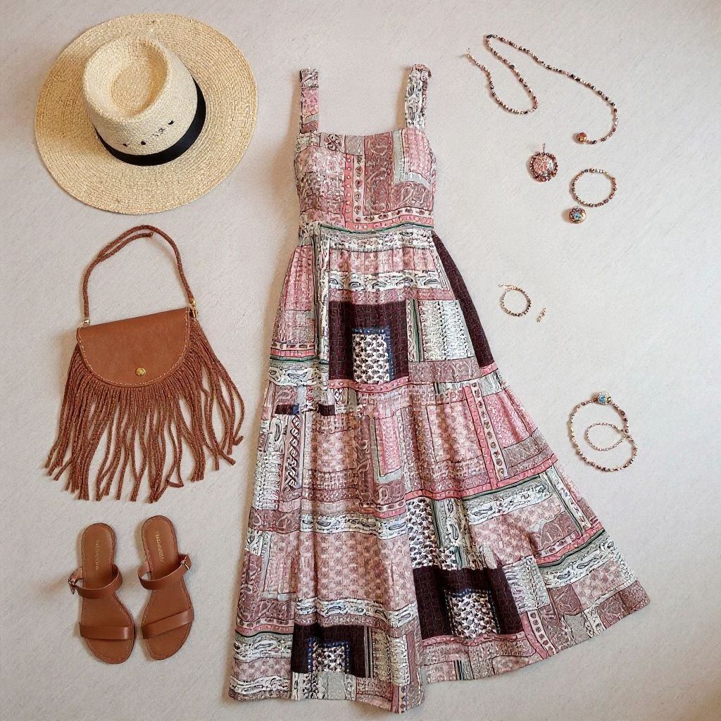 💜 ASOS 》VIOLET ROMANCE Patchwork Print Cross-bac… - image 1