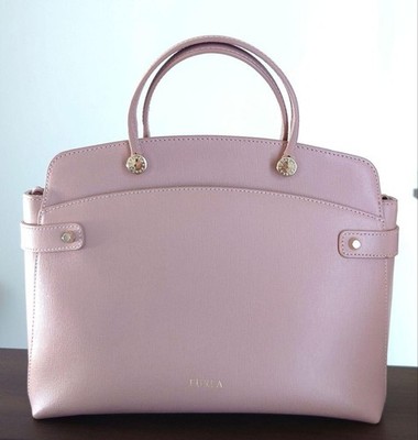 FURLA Agata 2Way Leather Shoulder Bag Pink Beige Near Mint Condition