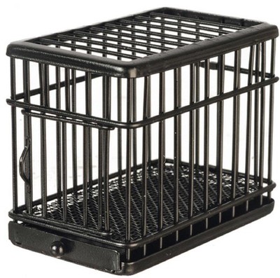 Dollhouse Black Metal Dog Cage Crate Miniature 1:24 Half Inch Pet Accessory