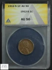 1912 S Lincoln Wheat Copper Cent 1C Almost Uncirculated ANACS AU 50