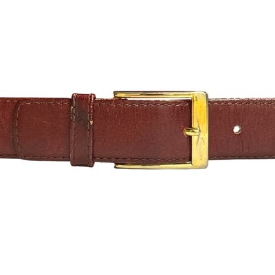 Vintage YSL Yves Saint Laurent Leather Belt Red Wine Gold Buckle Sz 34 (31\