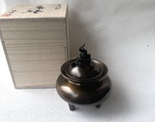 Bruciatore di Incenso Giapponese Bronzo Koro Takaoka Craft Nuovo Shishi Foo Cane