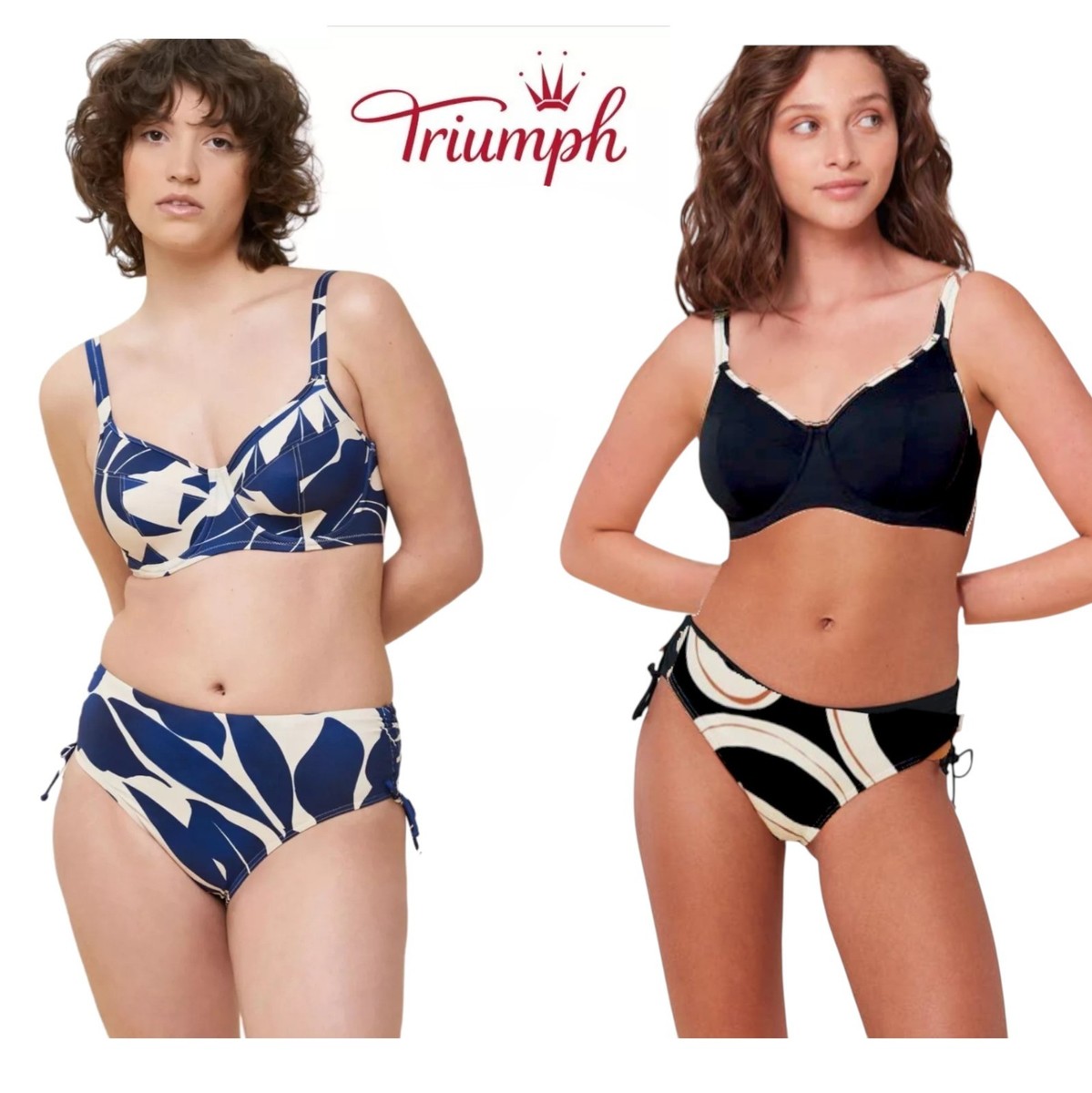 Costume Intero A Vita Alta Con Stampa Floreale E Reggiseno Triangolo - Set Bikini 2 Pezzi Donna, Navy