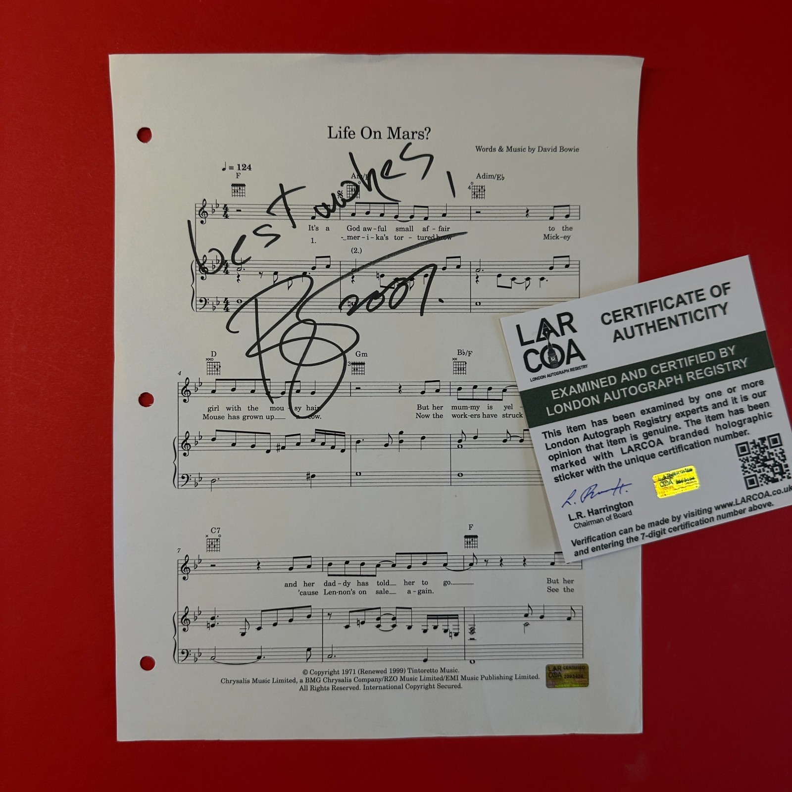 DAVID BOWIE Hand-Signed "LIFE ON MARS?" Sheet Music + LAR COA RARE