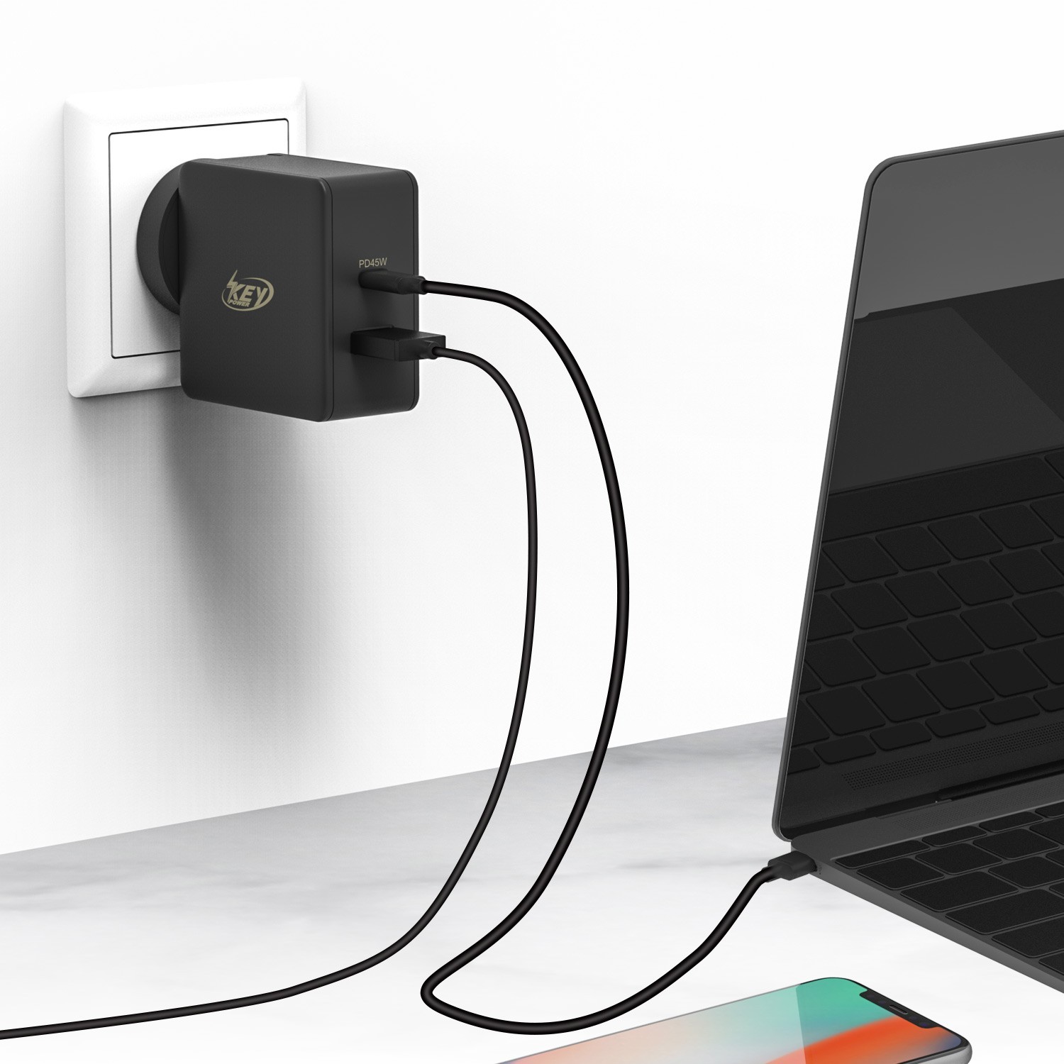 45W USB C Travel Adapter, Foladable Fast GaN Charger with US/UK/EU/AU 4 Plugs