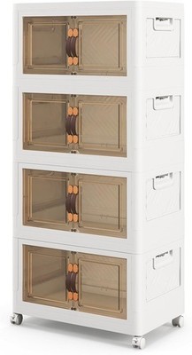 4-stufiger abschließbarer Schuhschrank auf Rädern faltbar stapelbar Organizer