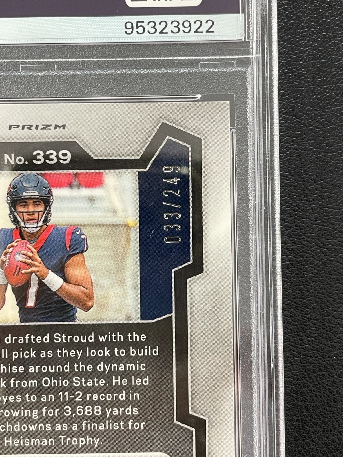 2023 Panini Prizm C.J. Stroud Rc Rookie Orange 033/249 #339 Texans PSA 10 BJST view 3
