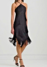 Lauren Ralph Lauren Women Size 10 Fringe-Trim Fil Coupé Cocktail Dress Black