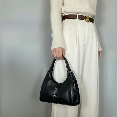 GUCCI Jackie Black Leather Hand Bag