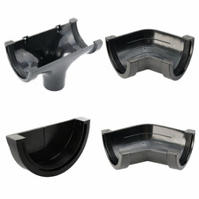 Hunter 112mm Gutter Fittings Black Half Round 76mm Connector Outlet Bend Joints