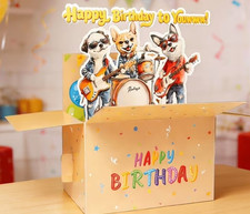 3D Pop Up Happy Birthday Card - Dog Rock Band...