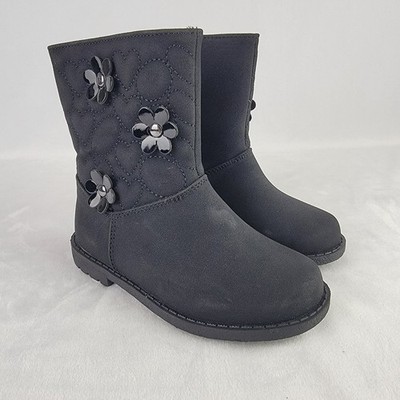 Rachel Shoes Rayne Black Suede Floral Quilted Winter Boots Kids Size 9M Girls