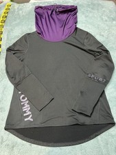 Tommy Hilfiger Sport Cowl Hoodie Women  s Large Black Purple Running Gym Training