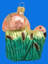PINK FLAMINGO CATTAILS EUROPEAN BLOWN GLASS CHRISTMAS TREE ORNAMENT DECORATION