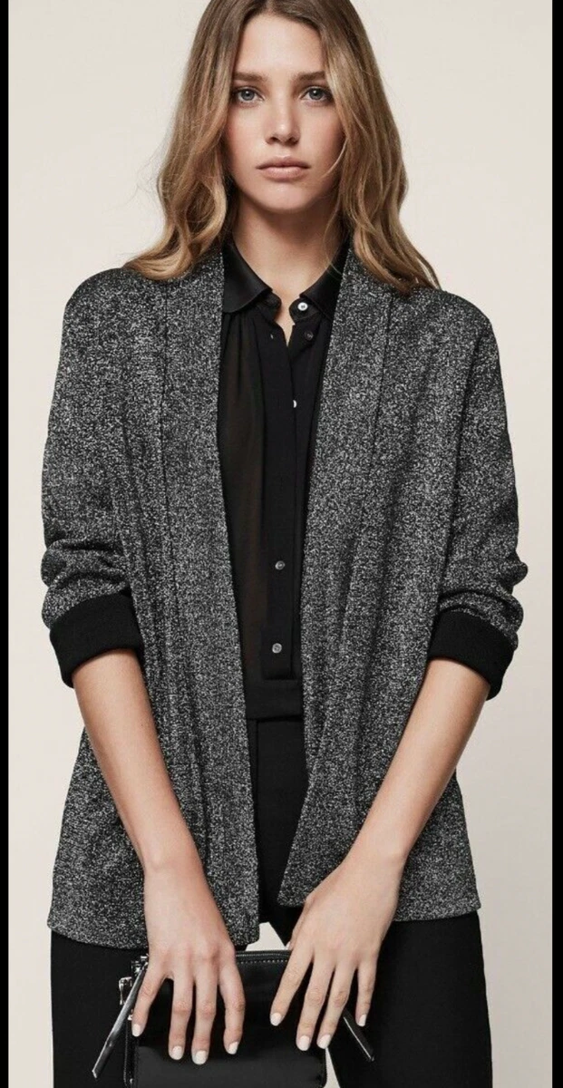 REISS Kimberley metallic silver open front cardigan size S Small | eBay