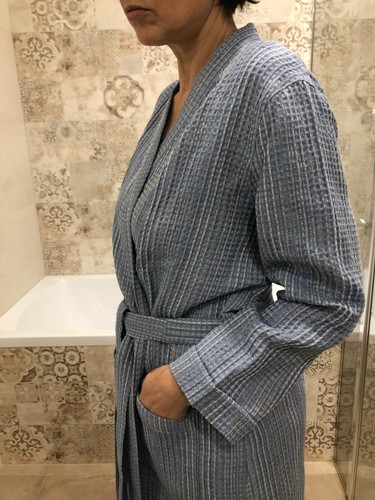 Pure Natural Waffle Linen Unisex Bathrobe Waffle Linen Robe With a Belt Soft Eco - Picture 11 of 12