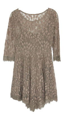 Free People Women's Taupe Fit & Flare Lace Floral Leaf 3/4 Sleeve Dress  Size 2 | eBay
