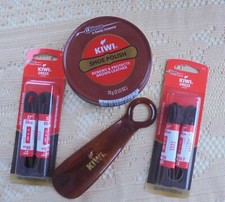 NEW LOT KIWI BROWN SHOE POLISH/SHOE HORN/2 PACKAGES 27" WAXED ROUND BROWN LACES