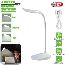 USB LED Desk Light Dimmable Bedside Reading Lamp Rechargeable Touch Control USA