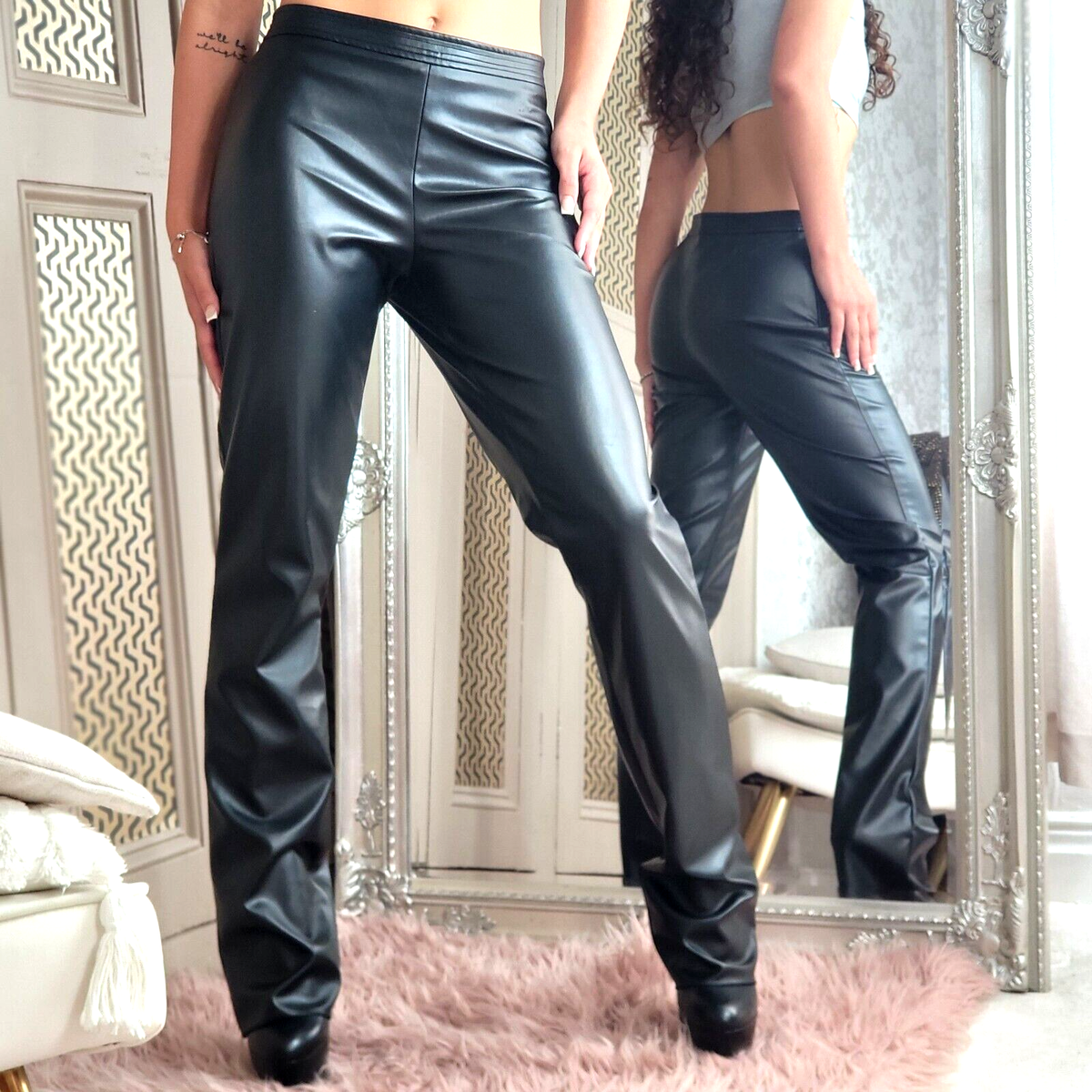 Versace Jeans Couture Black Vintage Faux Leather Jeans
