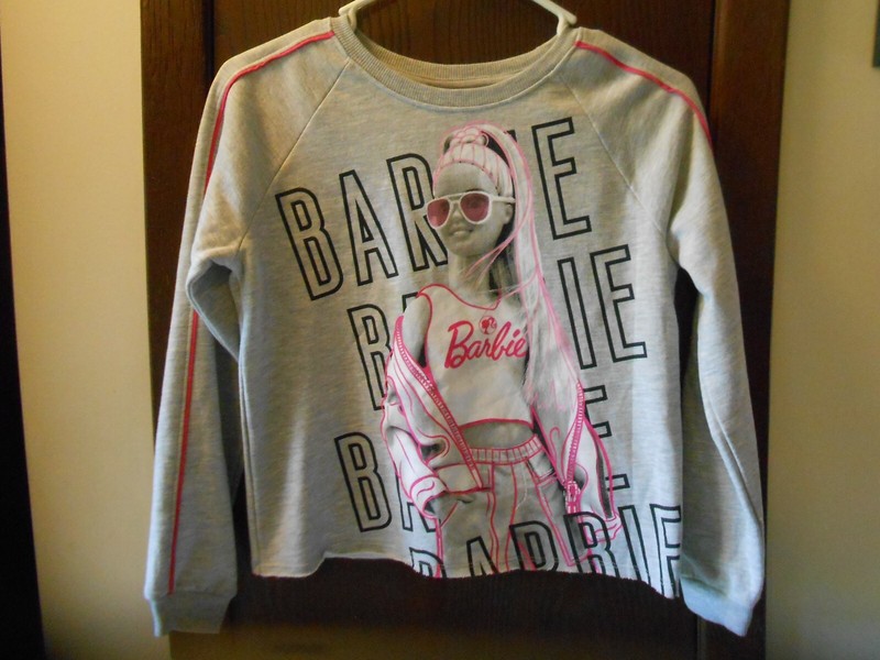 GIRLS BARBIE LONG SLEEVE GRAY CROPPED SWEATSHIRT SIZE L(10-12)