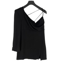 Mango MNG Women Black One Sleeve Asymmetric Short Dress Size L